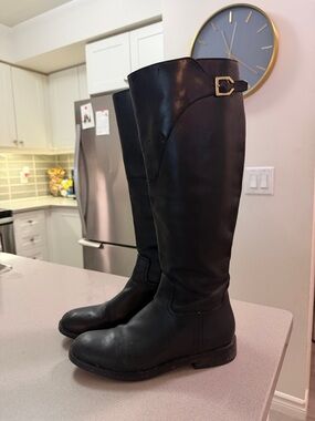 Cole Haan Tall Black Riding Boots with Buckle Accent